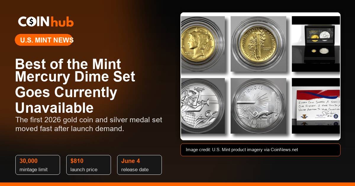 Best of the Mint Mercury dime gold coin and silver medal set