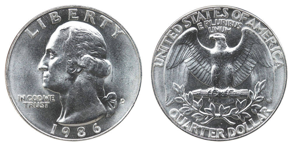 1986-D Washington quarter obverse and reverse coin photo